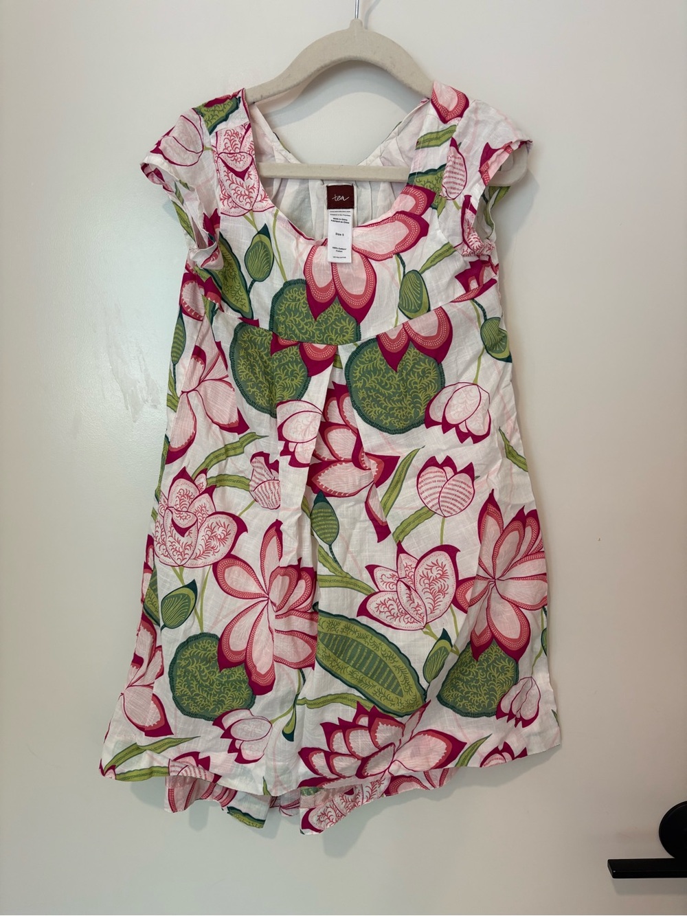 Tea Collection Pink & Green Floral Cotton Dress High Low Lined Cotton Size 5